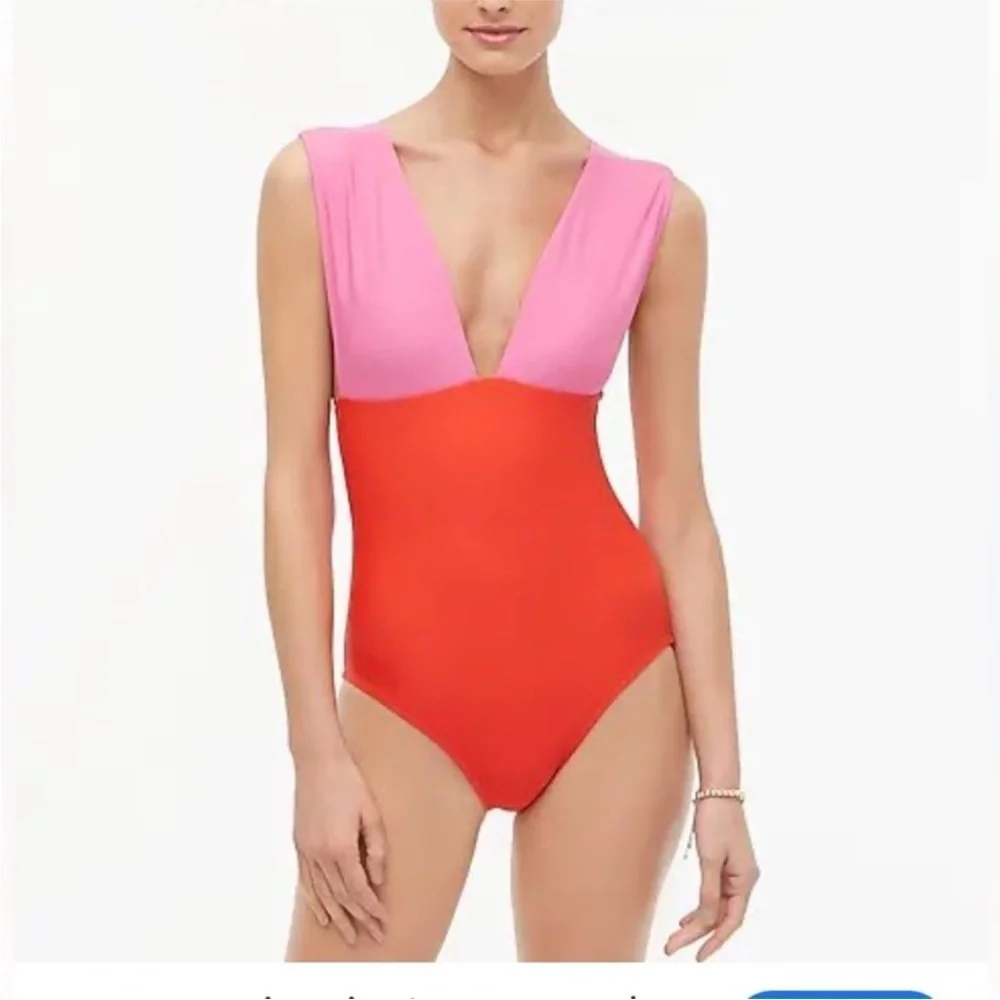 JCREW FACTORY plunge v-neck two toned one piece swimsuit